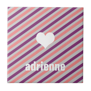 Pink purple stripes heart modern display tile