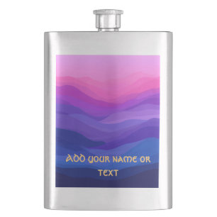 Pink & Purple Sunset Mountain Waves Custom Name Hip Flask