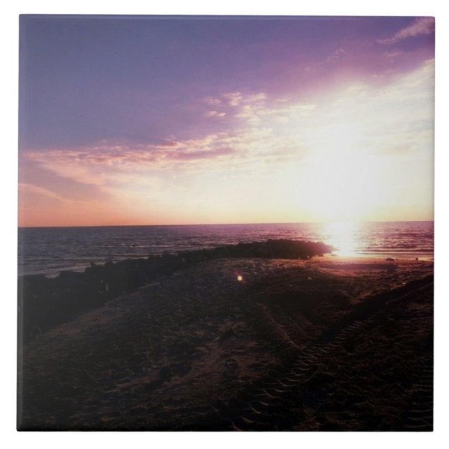 Pink Purple Sunset over Water Gulf Coast Photo Tile (Front)