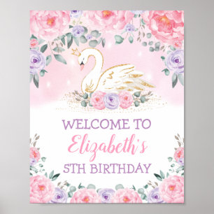 Pink Purple Swan Princess Birthday Welcome Poster