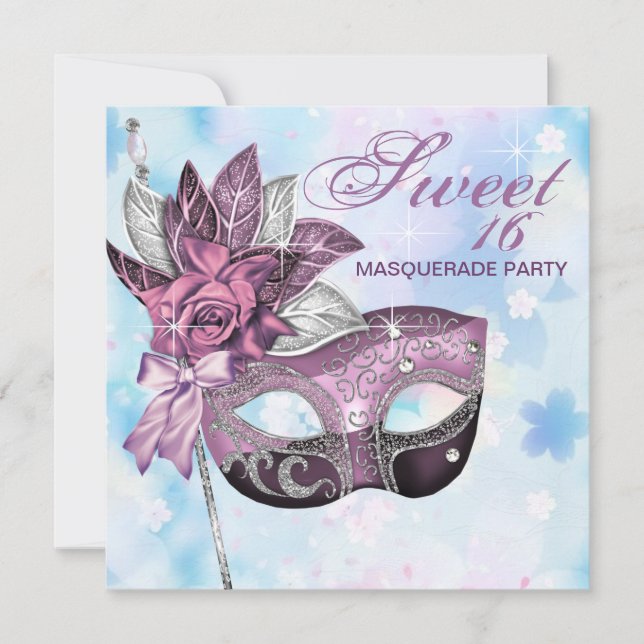 Pink Purple Sweet 16 Masquerade Party Invitation (Front)