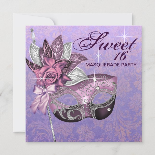 Pink Purple Sweet 16 Masquerade Party Invitation (Front)