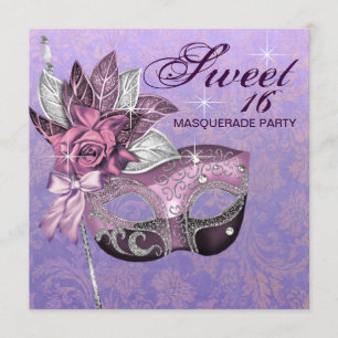 Pink Purple Sweet 16 Masquerade Party Invitation