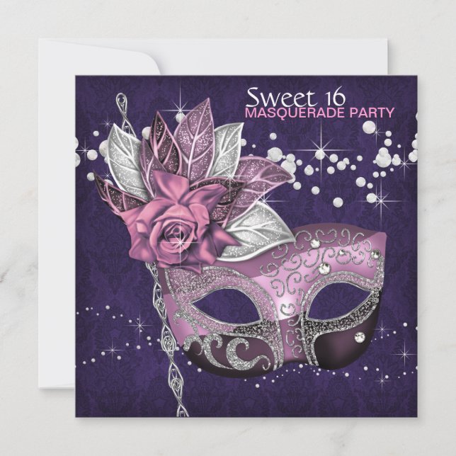 Pink Purple Sweet 16 Masquerade Party Invitation (Front)