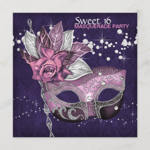 Pink Purple Sweet 16 Masquerade Party Invitation