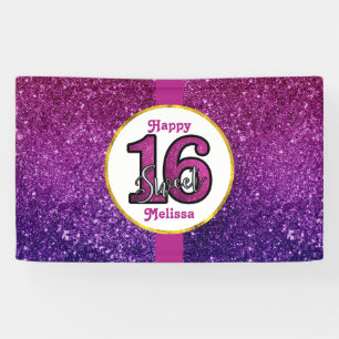 Pink & Purple Sweet 16 Sparkle Glitter Gemstones Banner
