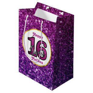 Pink & Purple Sweet 16 Sparkle Glitter Gemstones Medium Gift Bag