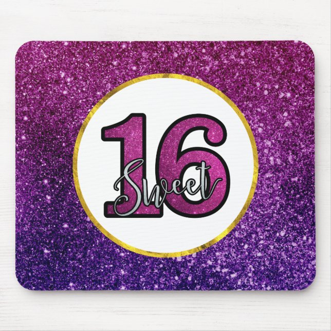 Pink & Purple Sweet 16 Sparkle Glitter Gemstones Mouse Mat (Front)
