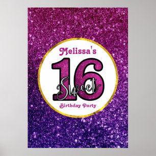 Pink & Purple Sweet 16 Sparkle Glitter Gemstones Poster