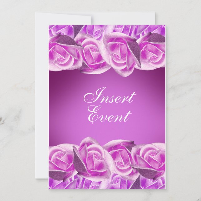Pink purple "sweet sixteen" wedding rose invitation (Front)