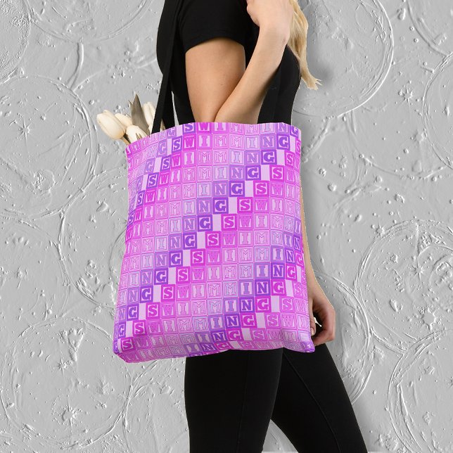 Pink purple swimming lettering pattern tote bag (Creator Uploaded)