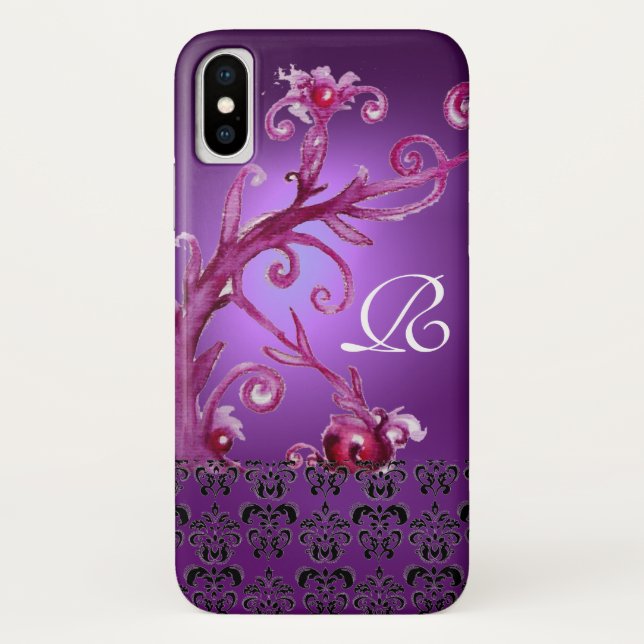 PINK PURPLE SWIRLS,BERRIES FLORAL DAMASK MONOGRAM Case-Mate iPhone CASE (Back)