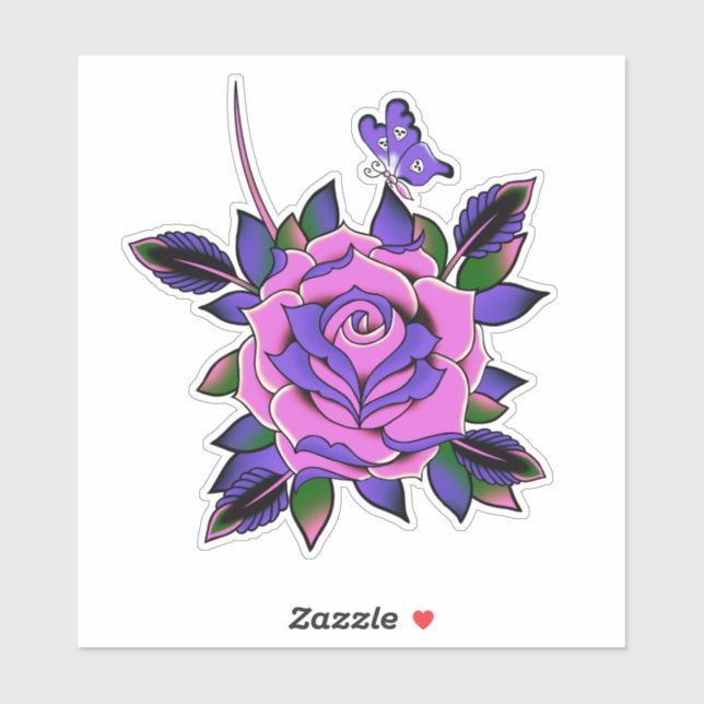 Pink Purple Tattoo Rose Skull Butterfly (Sheet)
