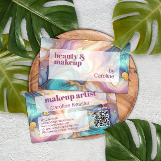 Pink Purple Teal Aqua Blue Gold Marble Art Pattern Business Card