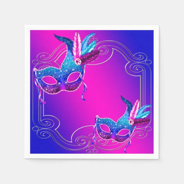 Pink Purple Teal Blue Masquerade Party Napkin (Front)