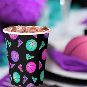 Pink Purple Teal Neon Basketball Sneakers Birthday Paper Cups