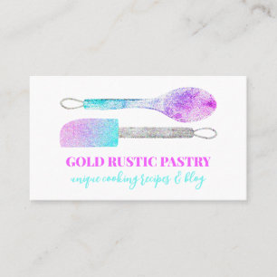 Pink Purple Teal Pastry floral glitter spoon chef Business Card