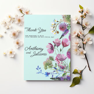  Pink Purple Teal Wildflower Summer Thank You  Invitation