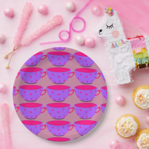 Pink & Purple Theme English Tea Cup Paper Plates