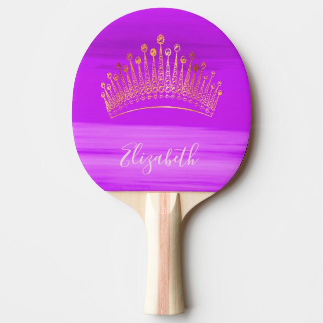 Pink purple tiara crown girly name ping pong paddle (Front)