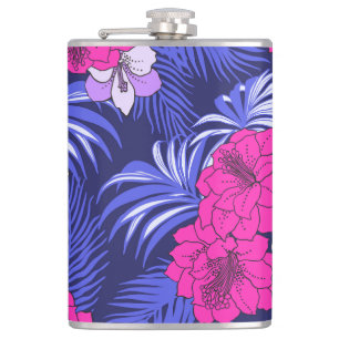 Pink & Purple Tropical - A bright hibiscus design Hip Flask