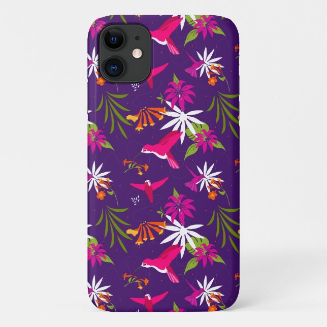 Pink Purple Tropical Hummingbird Patterned Case-Mate iPhone Case (Back)