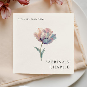 Pink Purple Tulip Elegant Floral Wedding  Napkin