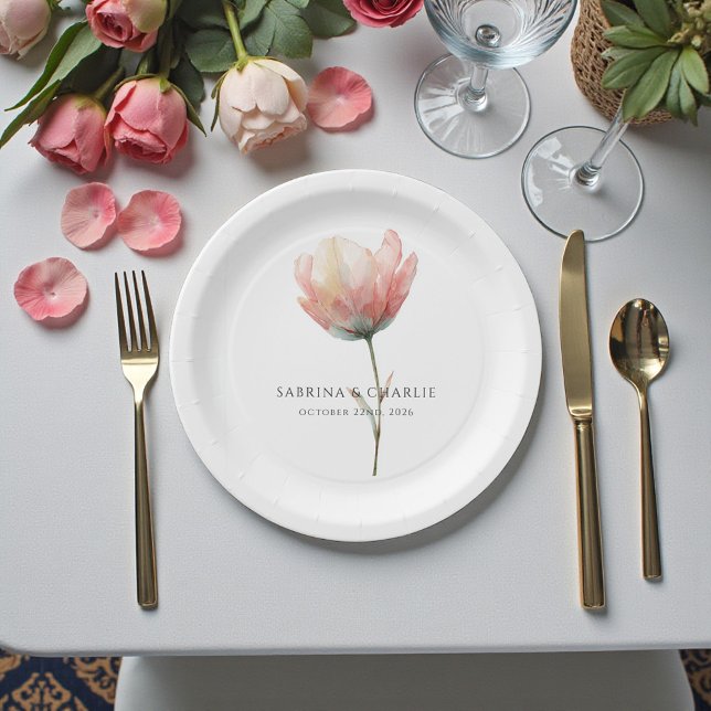 Pink Purple Tulip Elegant Floral Wedding  Paper Plate (Pink Purple Tulip Elegant Floral Wedding Paper Plates)