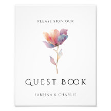 Pink Purple Tulip Elegant Wedding Guest Book Sign