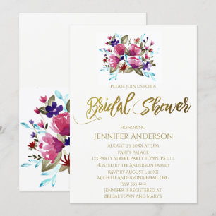 Pink Purple Tulip Floral Bouquet Bridal Shower Invitation