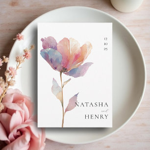 Pink Purple Tulip Flower Watercolor Wedding  Invitation