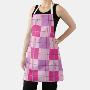 Pink Purple Twill Plaid Apron Kitchen Chef