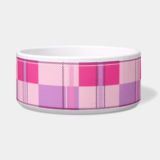 Pink Purple Twill Plaid Ceramic Pet Bowl Dog Cat