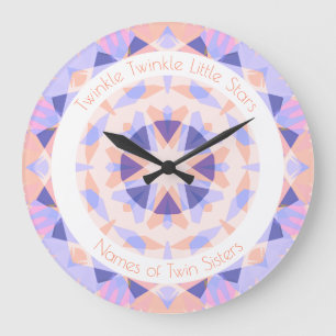 Pink Purple Twinkle Little Star Girl Twins Nursery Large Clock