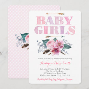 Pink Purple Twins baby shower for girls Invitation