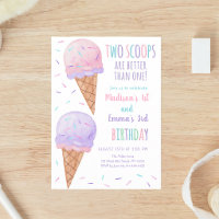 Pink Purple Two Scoops Ice Cream Joint Birthday
