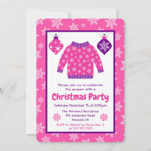 Pink & Purple Ugly Sweater Christmas Party Invitation
