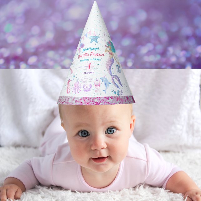 Pink Purple Under The Sea Girl Mermaid Birthday Party Hat (Creator Uploaded)