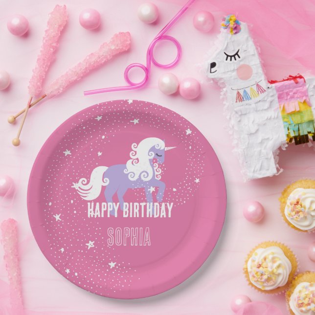 Pink Purple Unicorn Birthday Paper Plate (Party)