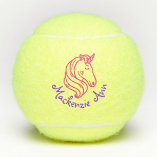 Pink Purple Unicorn Cute Personalised Kids Name Tennis Balls