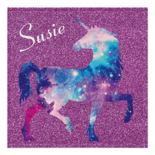 Pink Purple Unicorn Glitter Name Poster