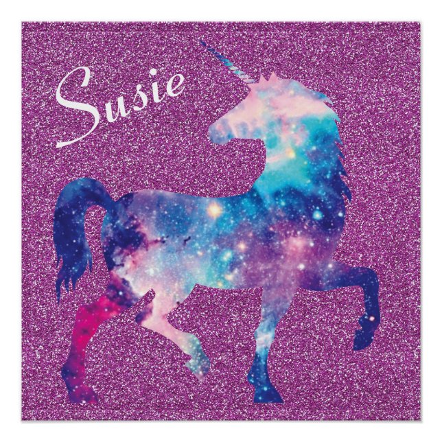 Pink Purple Unicorn Glitter Name Poster (Front)