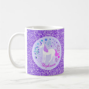 Pink Purple Unicorn Glitter Personalised Coffee Mug