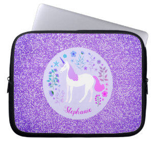 Pink Purple Unicorn Glitter Personalised Laptop Sleeve