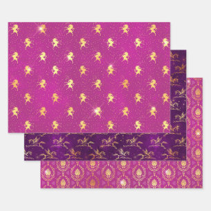 Pink & Purple Unicorn & Gold Ornamental Wrapping Paper Sheet