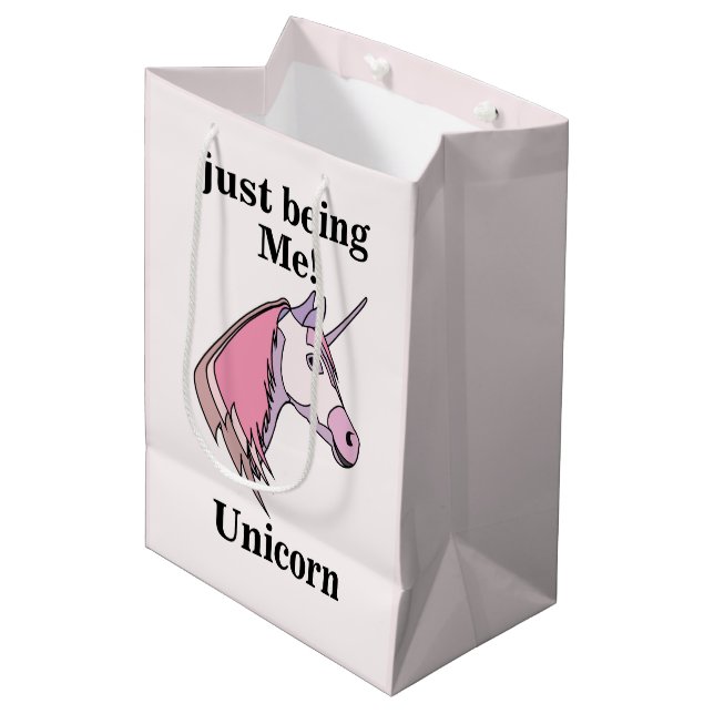 Pink Purple Unicorn Head Medium Gift Bag (Front Angled)