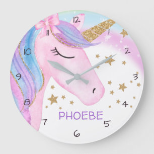 Pink Purple Unicorn Nursery  Wall Clock
