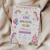 Pink Purple Unicorn One Magical Year 1st Birthday