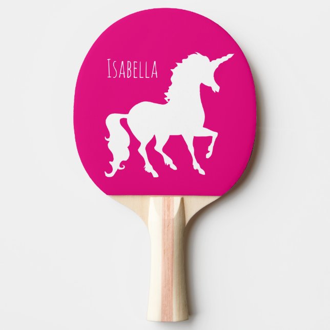 Pink Purple Unicorn Silhouette Kids Personalised Ping Pong Paddle (Front)