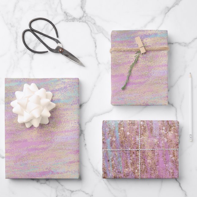 Pink Purple Unicorn Sparkle Glitzy Gold  Wrapping Paper Sheet (Front)